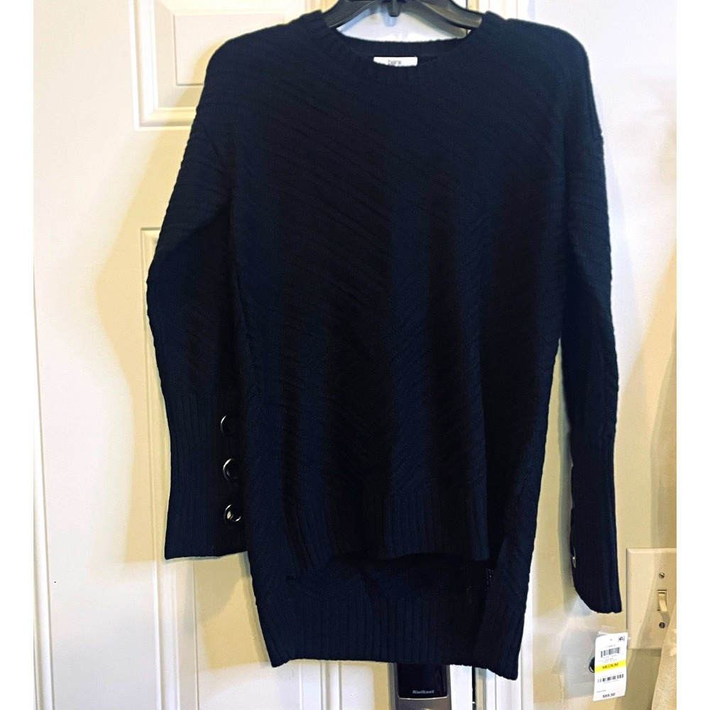 NWT Bar III Black Wool Blend Grommet Lace-Up Knit Sweater Size M $69.50 High Low